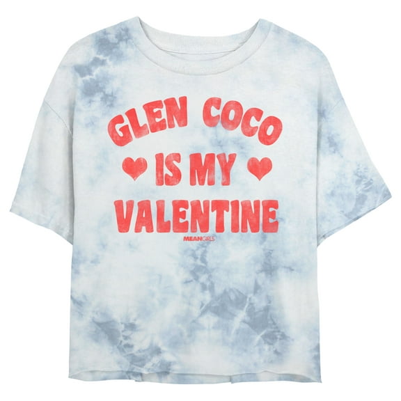 Junior's Mean Girls Retro Glen Coco Is My Valentine Graphic Crop T-Shirt White/Blue Small