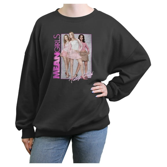 Junior's Mean Girls The Plastics Totally Fetch Distressed Sweatshirt Charcoal Medium