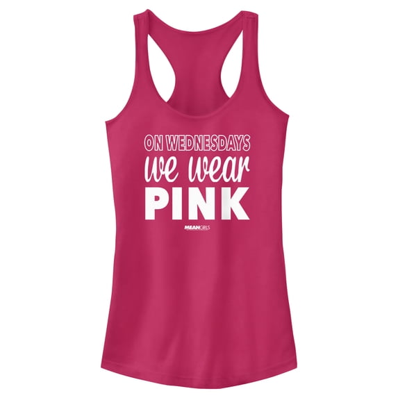 Junior's Mean Girls We Wear Pink Quote Racerback Tank Top Dark Pink Small