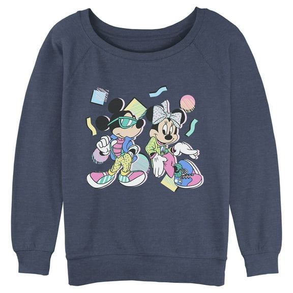 Junior's Mickey & Friends 80s Minnie and Mickey Mouse Sweatshirt Blue Heather Medium