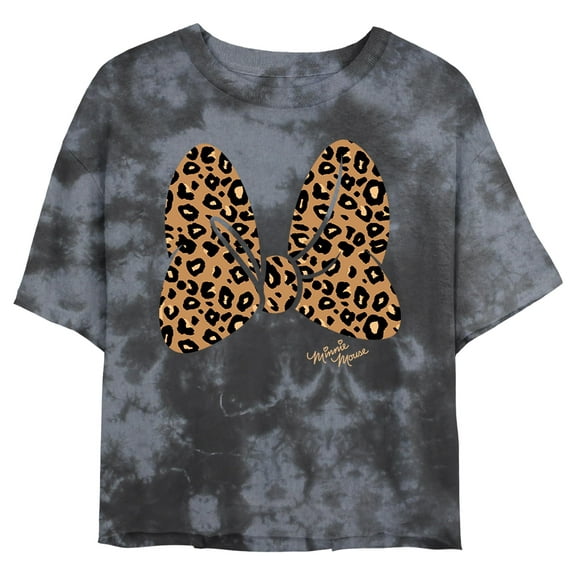 Junior's Mickey & Friends Animal Print Minnie Mouse Bow  Graphic T-Shirt
