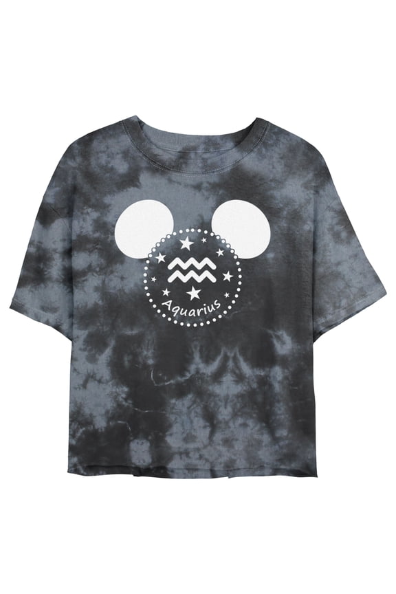Junior's Mickey & Friends Aquarius Mousey Silhouette Graphic Crop T-Shirt Black/Charcoal Large