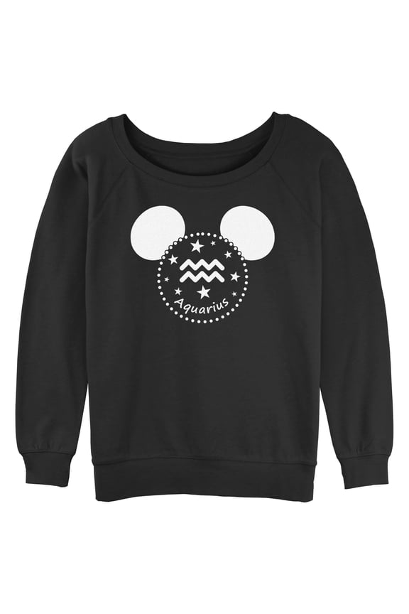 Junior's Mickey & Friends Aquarius Silhouette Sweatshirt Black Small