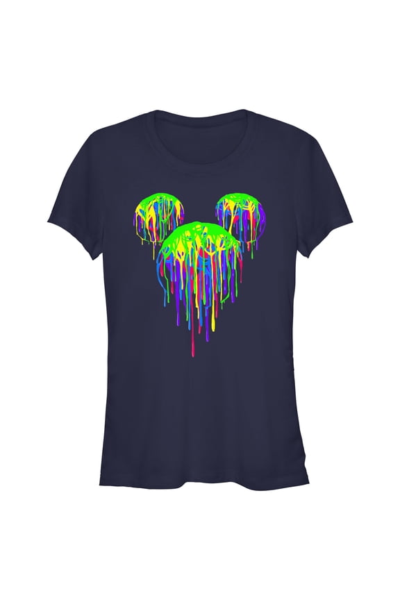 Junior's Mickey & Friends Artistic Logo  Graphic Tee Navy Blue Large