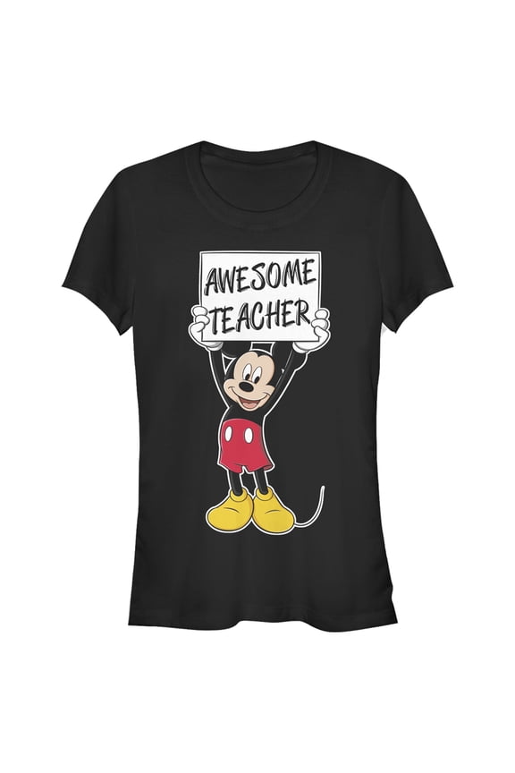 Junior's Mickey & Friends Awesome Teacher Sign Graphic Tee Black Large