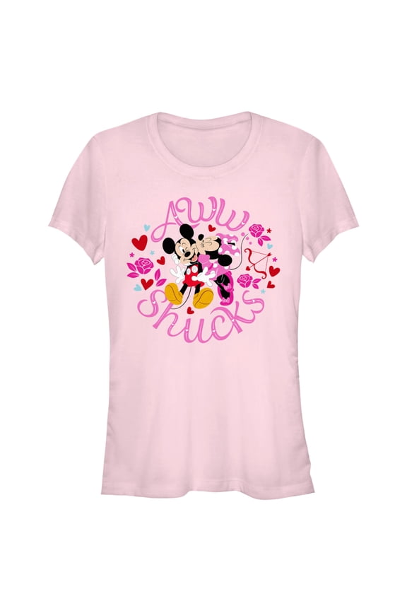 Junior's Mickey & Friends Aww Shucks Minnie Kiss Graphic Tee Light Pink Medium