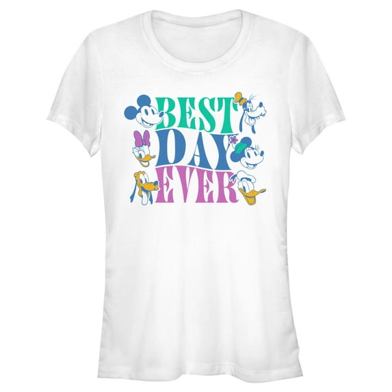 Junior's Mickey & Friends Best Day Ever Crew Graphic Tee White 2X Large