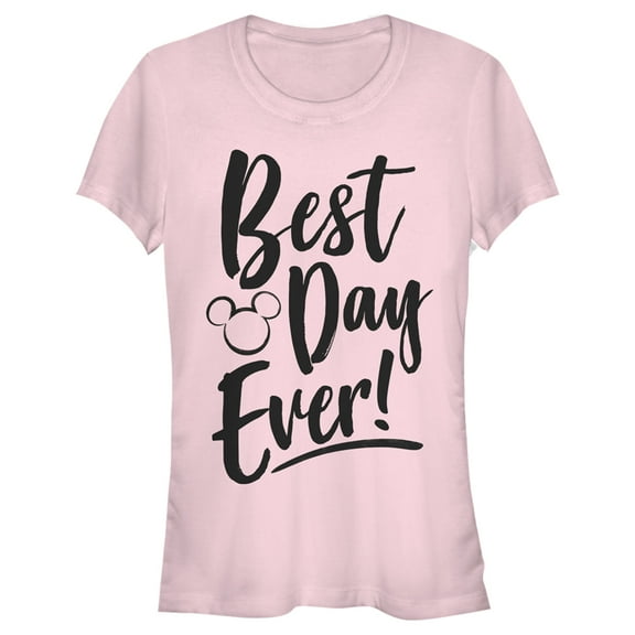 Junior's Mickey & Friends Best Day Ever!  Graphic Tee Light Pink Small
