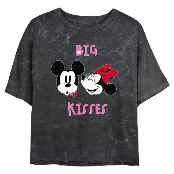 Junior's Mickey & Friends Big Kisses Couple Graphic Cropped T-Shirt