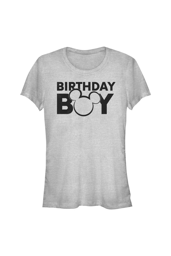 Junior's Mickey & Friends Birthday Boy Outline Logo Graphic Tee Athletic Heather Small