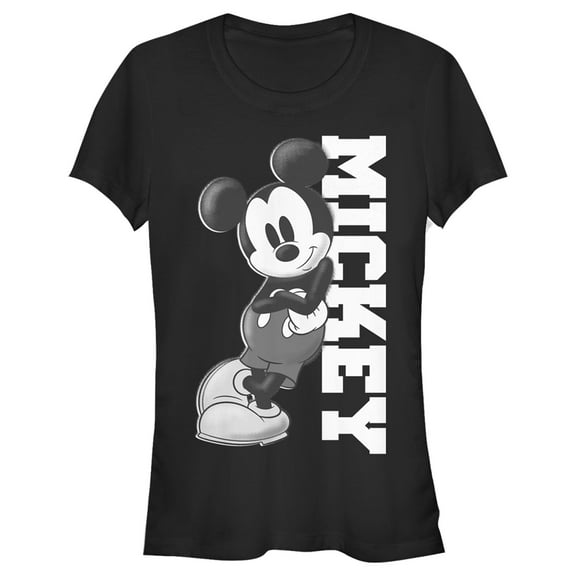 Junior's Mickey & Friends Black and White Mickey Mouse  Graphic Tee Black Large