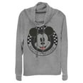 thumbnail image 1 of Junior's Mickey & Friends Checkered Mickey Mouse Portrait Cowl Neck Sweatshirt Gray Heather Large, 1 of 4