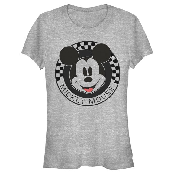 Junior's Mickey & Friends Checkered Mickey Mouse Portrait Graphic Tee Athletic Heather 2X Large