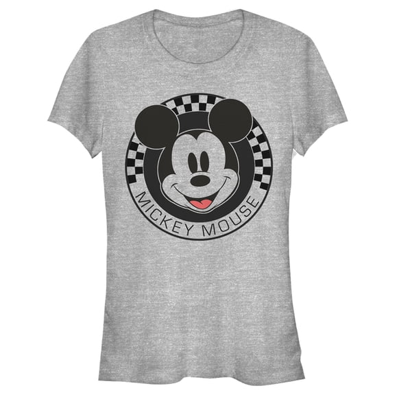 Junior's Mickey & Friends Checkered Mickey Mouse Portrait Graphic Tee Athletic Heather Medium