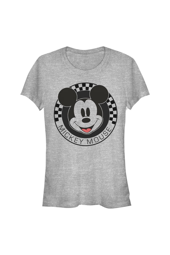 Junior's Mickey & Friends Checkered Mickey Mouse Portrait Graphic Tee Athletic Heather Small
