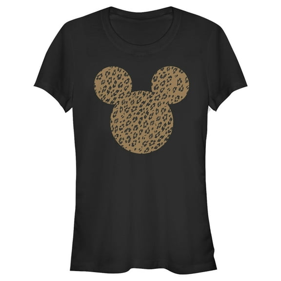 Junior's Mickey & Friends Cheetah Print Mickey Mouse Logo Distressed Graphic Tee Black X Large