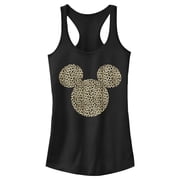 Juniors Mickey & Friends Cheetah Print Mickey Mouse Logo Racerback Tank Top Black Large