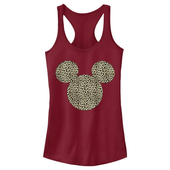 Junior's Mickey & Friends Cheetah Print Mickey Mouse Logo  Racerback Tank Top Scarlet Medium
