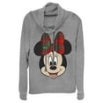 thumbnail image 1 of Junior's Mickey & Friends Christmas Minnie Mouse Holly Plaid Bow  Cowl Neck Sweatshirt, 1 of 4