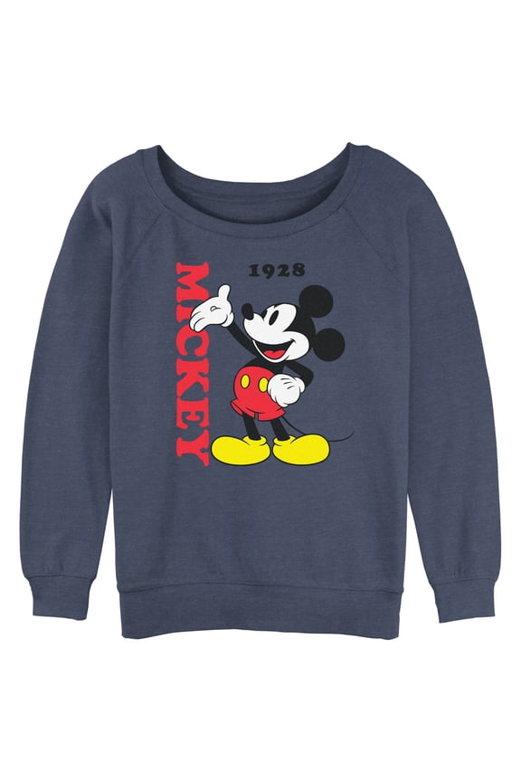 Junior's Mickey & Friends Classic 1928 Mousey Sweatshirt Blue Heather Medium