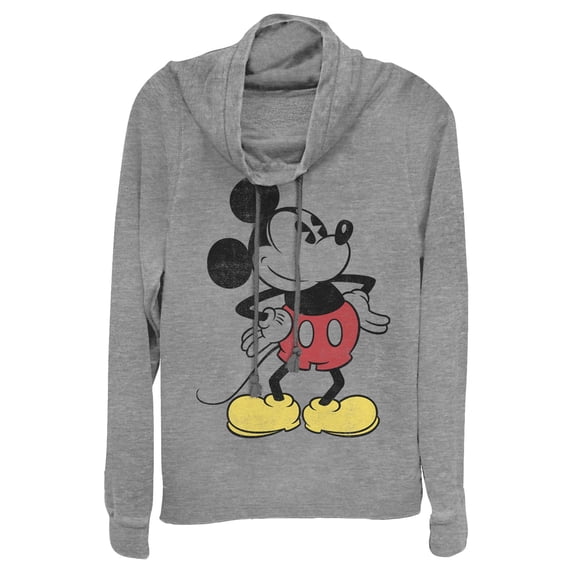 Junior's Mickey & Friends Classic Mickey Distressed Cowl Neck Sweatshirt