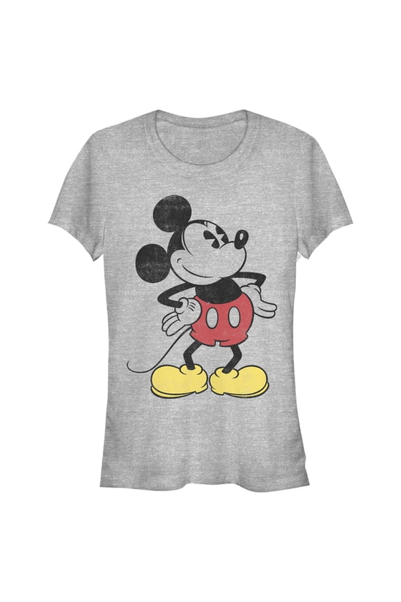 Junior's Mickey & Friends Classic Mickey Distressed Graphic Tee Athletic Heather X Large
