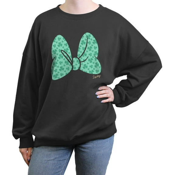 Junior's Mickey & Friends Clover Bow Sweatshirt