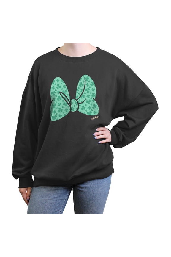 Junior's Mickey & Friends Clover Bow Sweatshirt