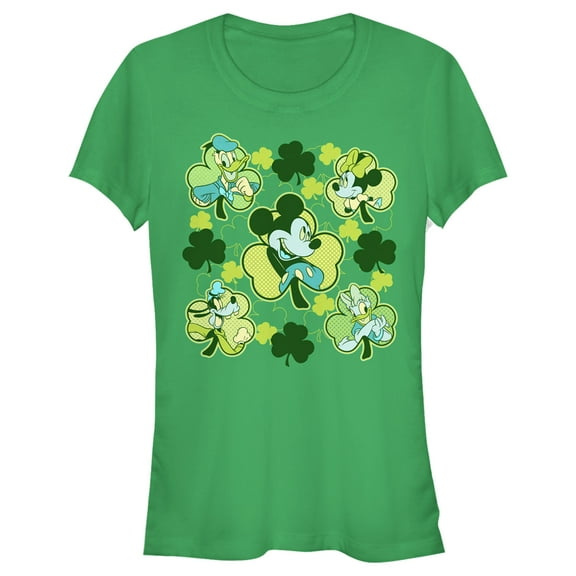 Junior's Mickey & Friends Clover Squad  Graphic Tee Kelly Green Small
