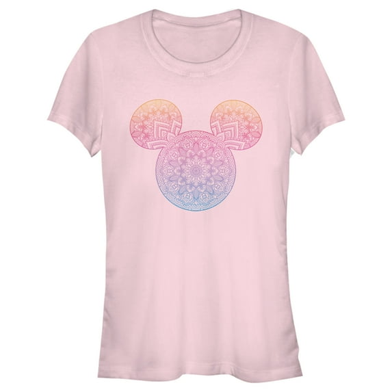 Junior's Mickey & Friends Colorful Mandala Mickey Mouse Logo  Graphic Tee Light Pink X Large