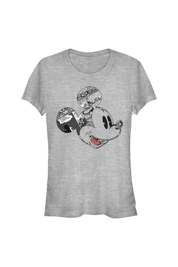 Junior's Mickey & Friends Comic book Mickey Mouse Face  Graphic Tee Athletic Heather Medium