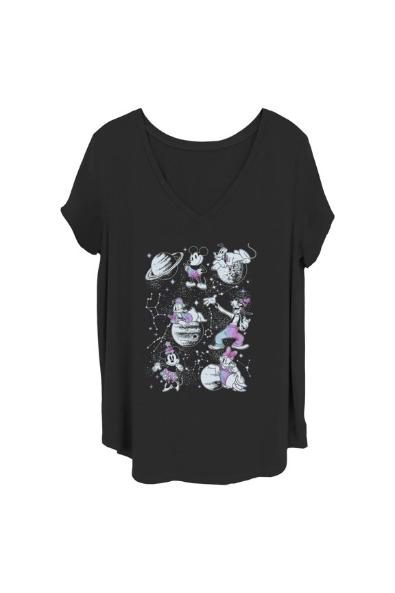 Junior's Mickey & Friends Constellation Crew Graphic Tee Black 1X