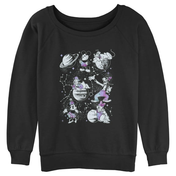 Junior's Mickey & Friends Constellation Crew Sweatshirt Black Large