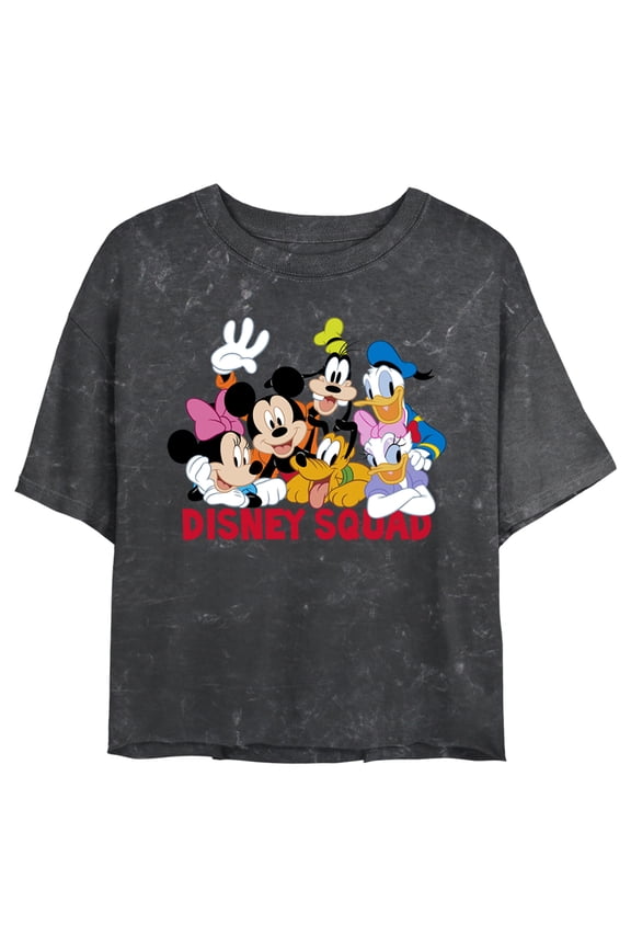 Junior's Mickey & Friends Disney Squad Group Shot Crop Graphic Tee Black Large
