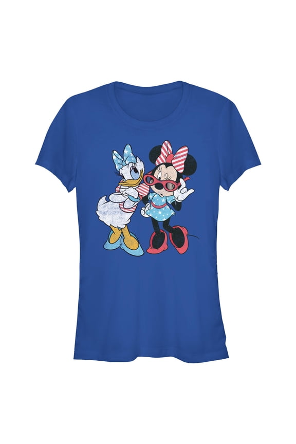 Junior's Mickey & Friends Distressed Fourth of July Daisy and Minnie Graphic T-Shirt