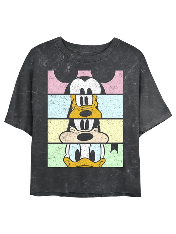 Junior's Mickey & Friends Distressed Group Cropped Portraits Crop Graphic Tee Black Large