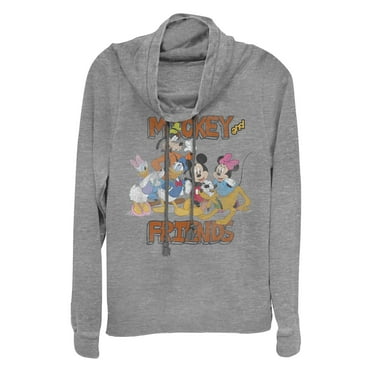 Junior's Mickey & Friends Distressed Group Shot  Cowl Neck Sweatshirt