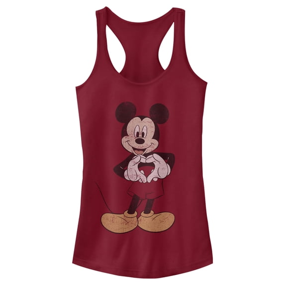 Junior's Mickey & Friends Distressed Heart Racerback Tank Top Scarlet X Large