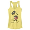 thumbnail image 1 of Junior's Mickey & Friends Distressed Mickey Mouse Pose Racerback Tank Top Banana Large, 1 of 4