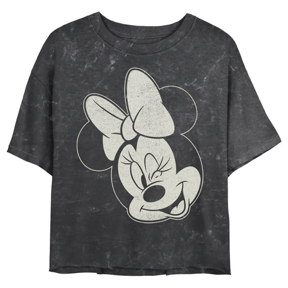 Junior's Mickey & Friends Distressed Minnie Wink Portrait Graphic T-Shirt