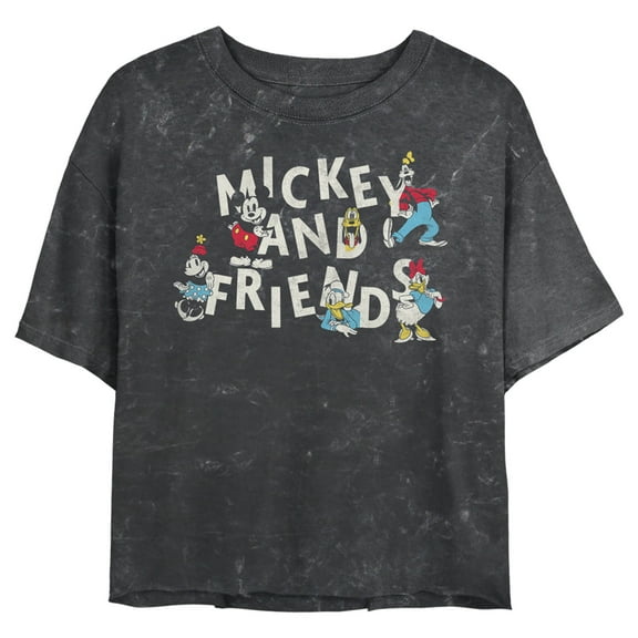 Junior's Mickey & Friends Distressed Retro Characters Crop Graphic Tee Black X Large