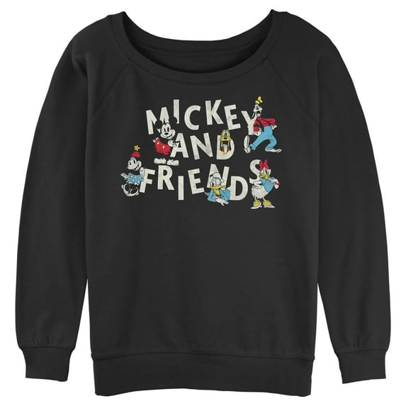 Junior's Mickey & Friends Distressed Retro Characters Sweatshirt Black 2X Large