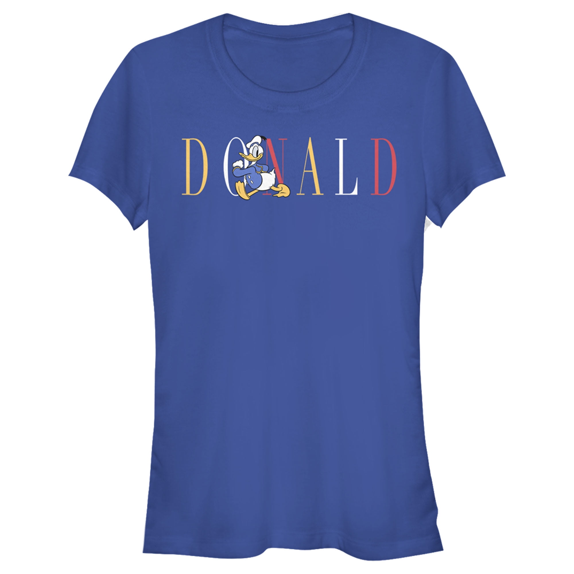Junior's Mickey Friends Donald Duck Colorful Text Graphic Tee