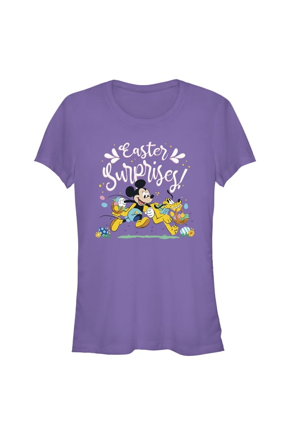 Junior's Mickey & Friends Easter Surprises Mousey and Pluto Graphic Tee Purple Medium