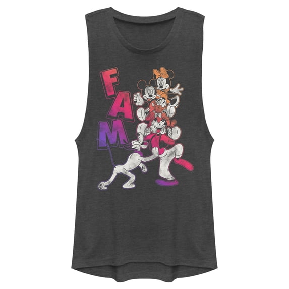 Junior's Mickey & Friends Fam Festival Muscle Graphic Tee Charcoal X Small