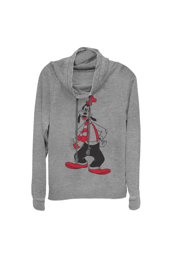 Junior's Mickey & Friends Festive Goofy  Cowl Neck Sweatshirt