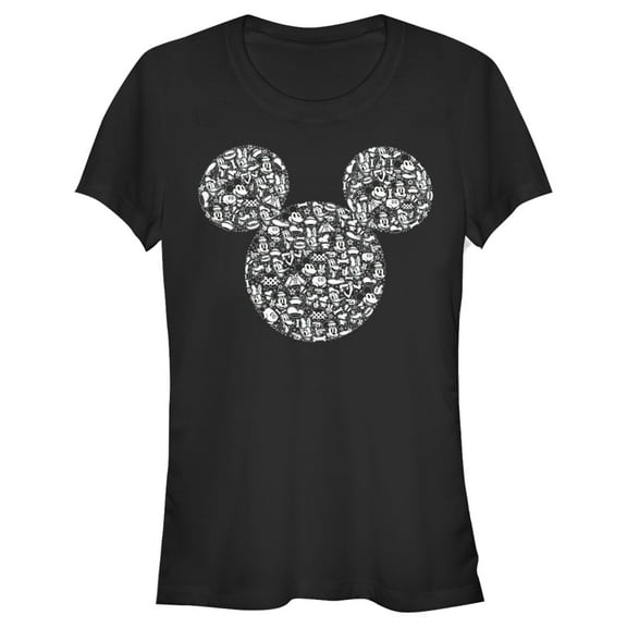 Junior's Mickey & Friends Filled With Faces  Graphic Tee Black Medium