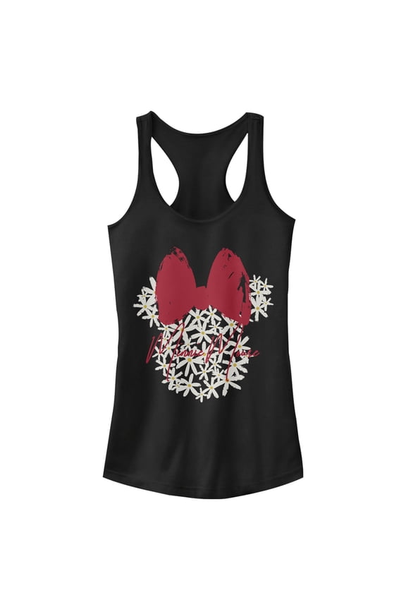 Junior's Mickey & Friends Floral Minnie Mouse Logo Racerback Tank Top Black Large