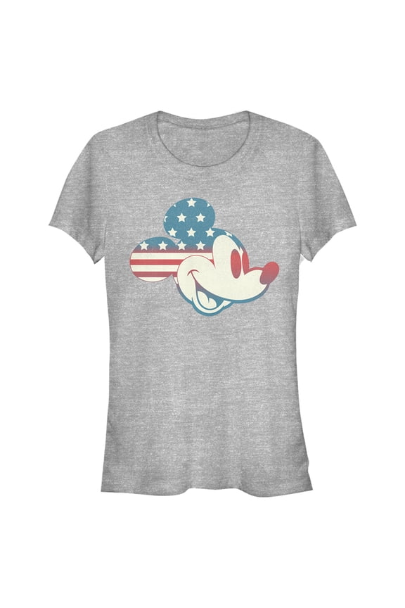 Junior's Mickey & Friends Fourth of July Mickey Mouse Face Graphic Tee Athletic Heather Small