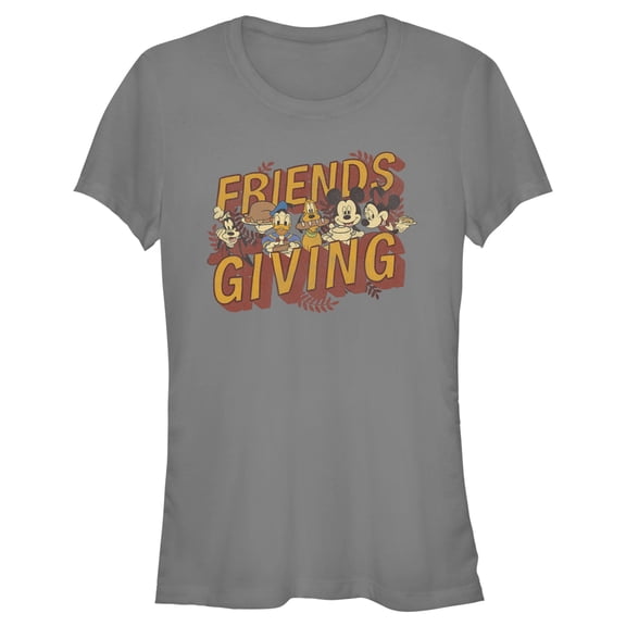 Junior's Mickey & Friends Friendsgiving Celebration Graphic Tee Charcoal Medium